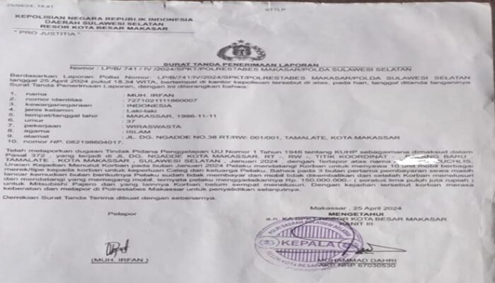 Kasus Mobil Rental Hilang Penyelidikan Polisi ‘Macet’ Rp 15 Juta Uang Operasional Tak Berbekas