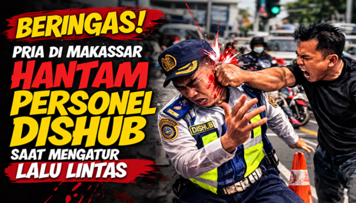 Beringas! Pria di Makassar Hantam Personel Dishub Saat Mengatur Lalu Lintas