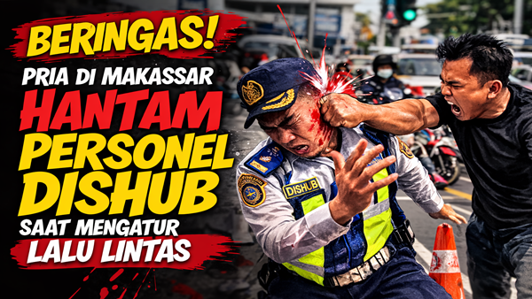 Beringas! Pria di Makassar Hantam Personel Dishub Saat Mengatur Lalu Lintas