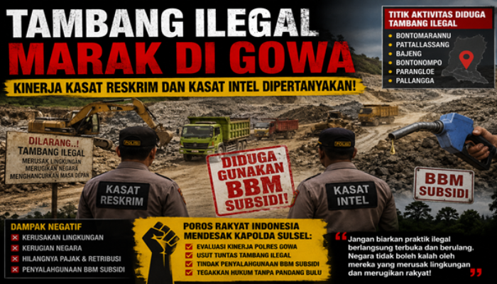 Tambang Tanpa Izin Menjamur di Enam Kecamatan, Ada Apa dengan Pengawasan Polres Gowa?