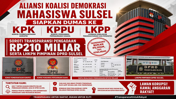 Mahasiswa Buka Peta Pengadaan DPRD Sulsel, Rp210 Miliar Jadi Perhatian Lembaga Pengawas