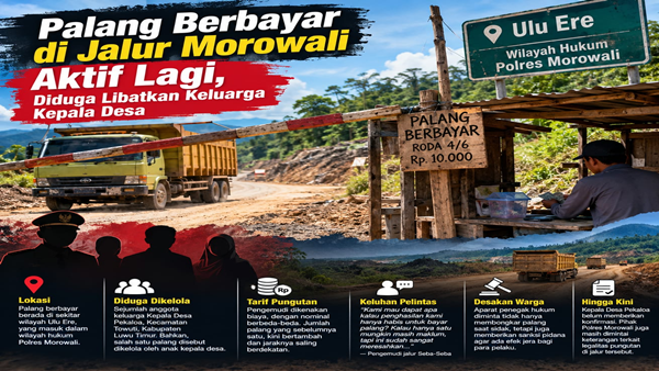 Sempat Ditertibkan, Palang Berbayar Kembali Berdiri di Morowali, Keluarga Kades Diduga Terlibat